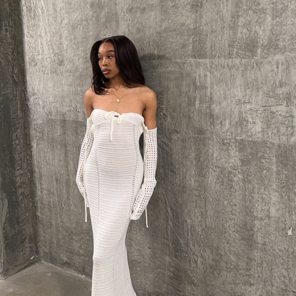 White open back knit dress
